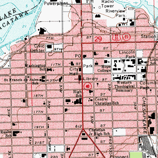 Topographic Map of Herrick District Library, MI