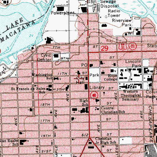 Topographic Map of Holland City Hall, MI