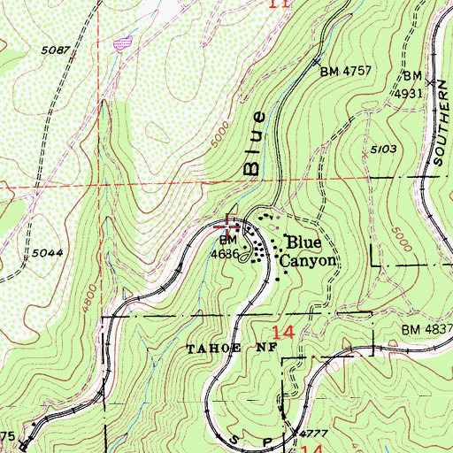 Topographic Map of Blue Canyon, CA