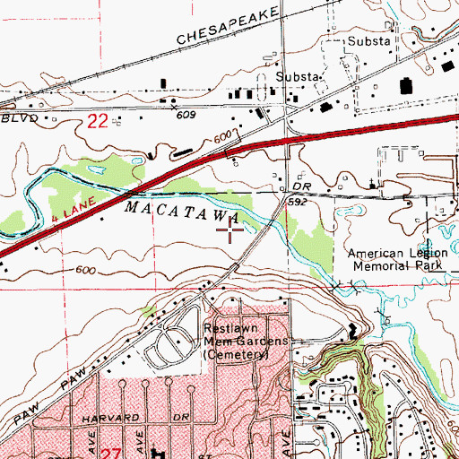 Topographic Map of Paw Paw Recreation Reserve, MI