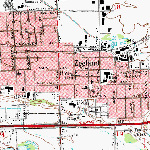 Topographic Map of Zeeland City Hall, MI