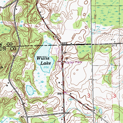 Topographic Map of Bellevue Mobile Home Park, MI