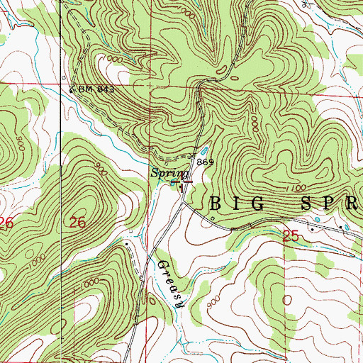 Topographic Map of Big Springs (historical), AR