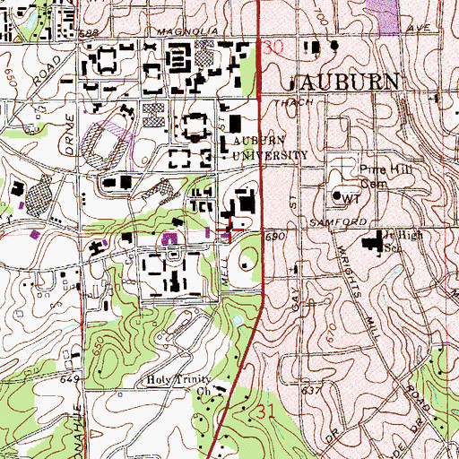Topographic Map of M W Smith Hall, AL