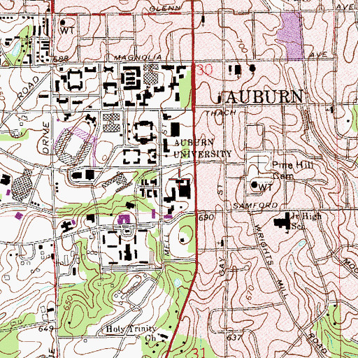 Topographic Map of Comer Hall, AL
