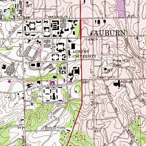 Topographic Map of Upchurch Hall, AL