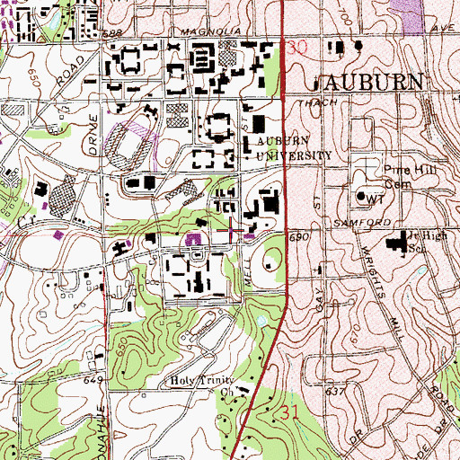 Topographic Map of Swingle Hall, AL