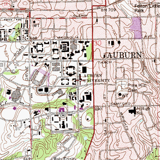 Topographic Map of Mell Hall, AL