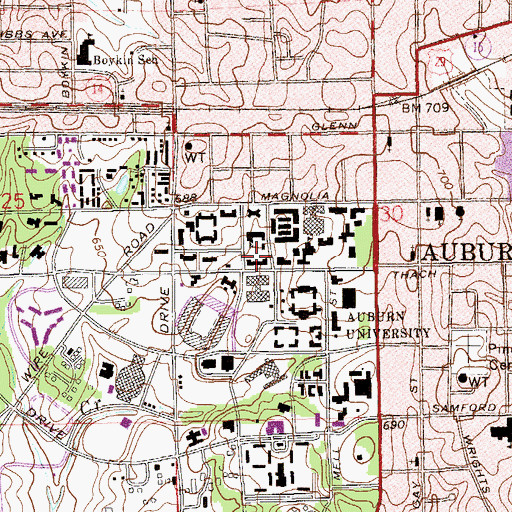 Topographic Map of Thach Hall, AL