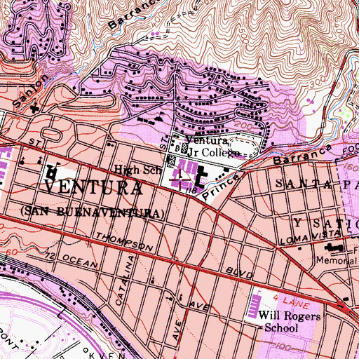 Topographic Map of Ventura Junior College (historical), CA