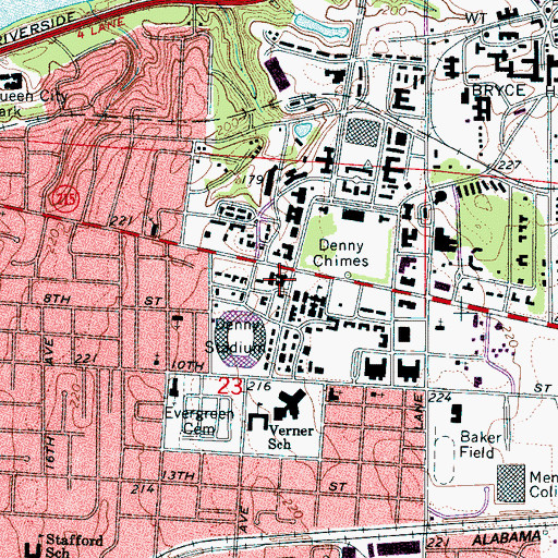 Topographic Map of Reese Phifer Hall, AL