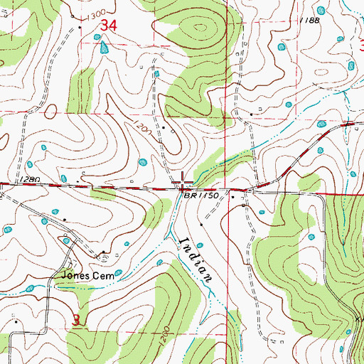 Topographic Map of Indian Creek (historical), AR