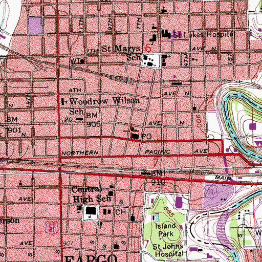Topographic Map of First Presbyterian Church, ND