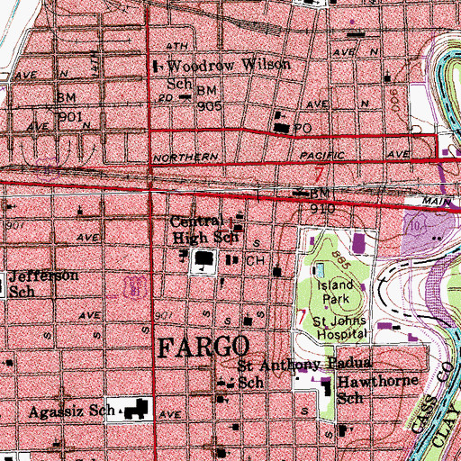 Topographic Map of First United Methodist Church, ND