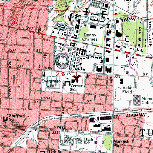 Topographic Map of Tutwiler Hall, AL