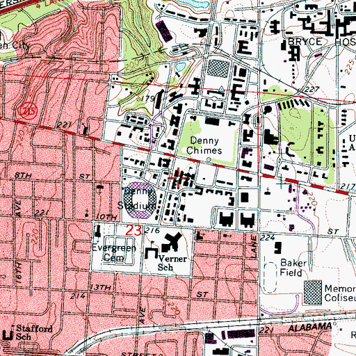 Topographic Map of Adams Hall, AL