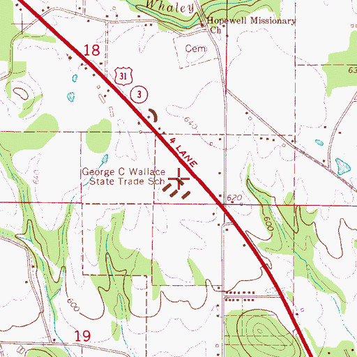 Topographic Map of Harlan G Allen Math Building, AL