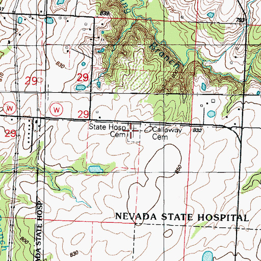 Topographic Map of Nevada State Hospital Cemetery, MO