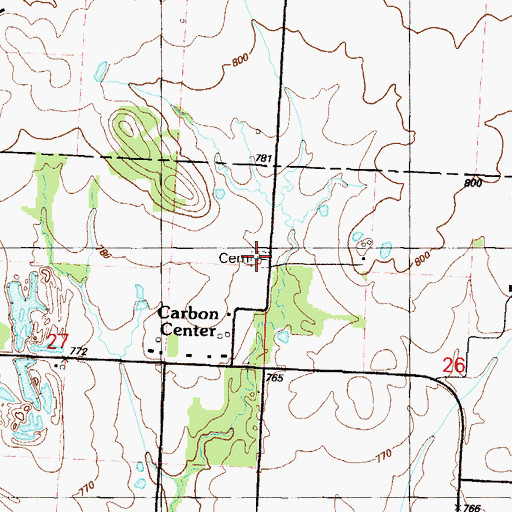 Topographic Map of Carbon Center Cemetery, MO