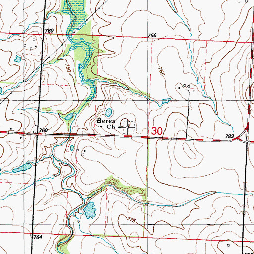 Topographic Map of Berea Cemetery, MO