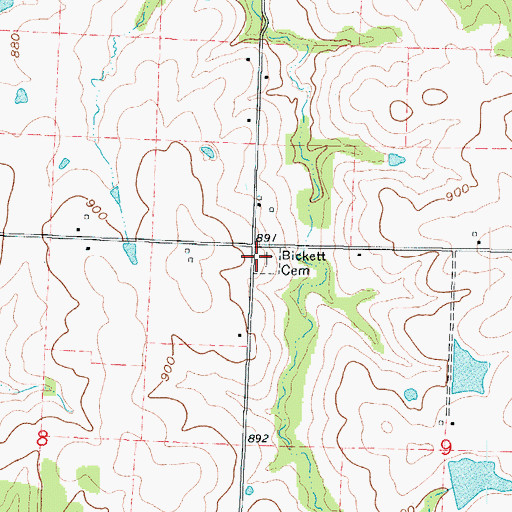 Topographic Map of Bickett Cemetery, MO