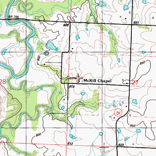 Topographic Map of McKill Chapel Cemetery, MO