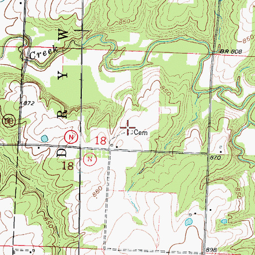 Topographic Map of Rosewood Cemetery, MO