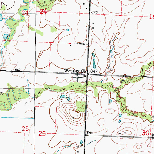 Topographic Map of Worsley Cemetery, MO