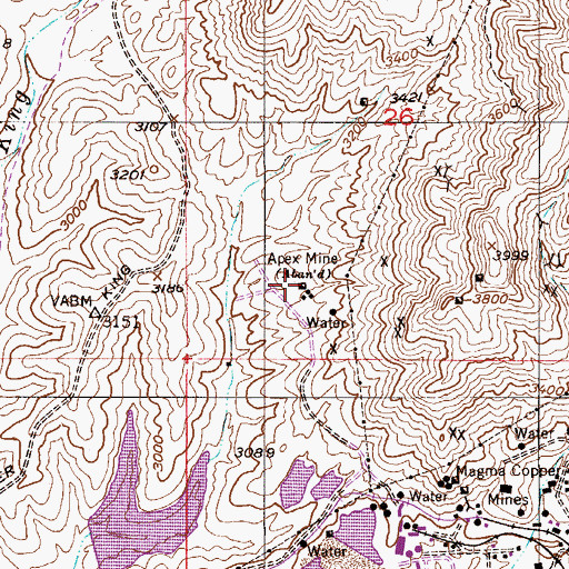 Topographic Map of Apex Mine, AZ