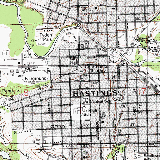 Topographic Map of First Presbyterian Church, MI