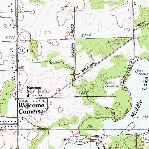 Topographic Map of Welcome Woods Campground, MI