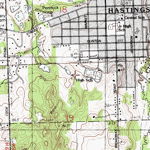Topographic Map of Hastings Middle School, MI
