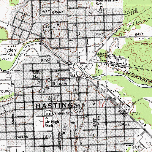 Topographic Map of Hastings Public Library, MI