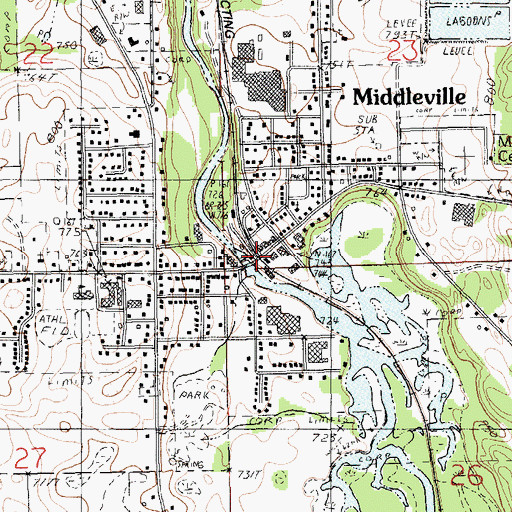 Topographic Map of Middleville Village Hall, MI