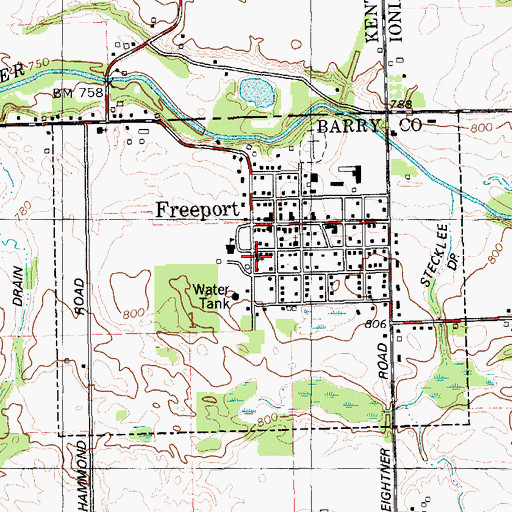 Topographic Map of Freeport United Methodist Church, MI