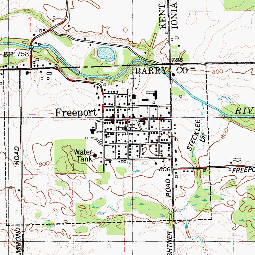 Topographic Map of Freeport United Brethren Church, MI