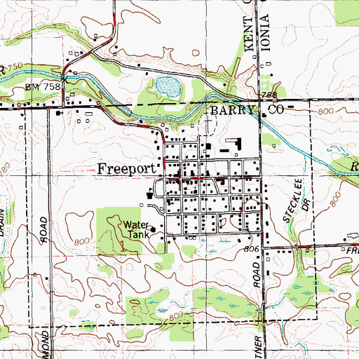 Topographic Map of Freeport Village Hall, MI