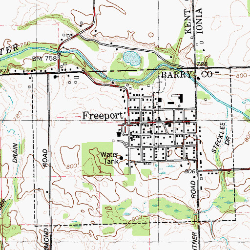 Topographic Map of Freeport Area Volunteer Fire Department, MI