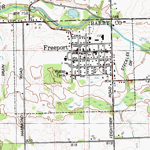 Topographic Map of Freeport District Library, MI