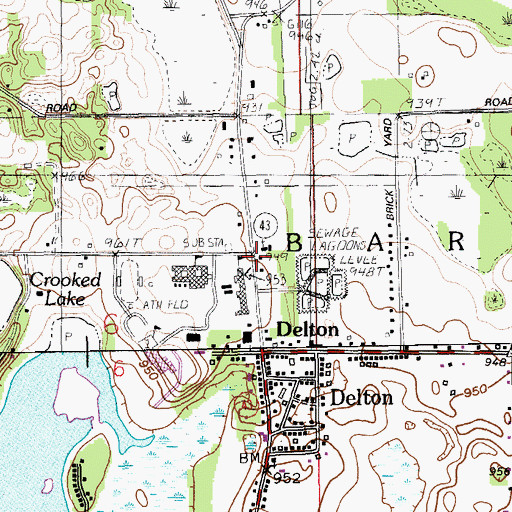 Topographic Map of Delton District Library, MI