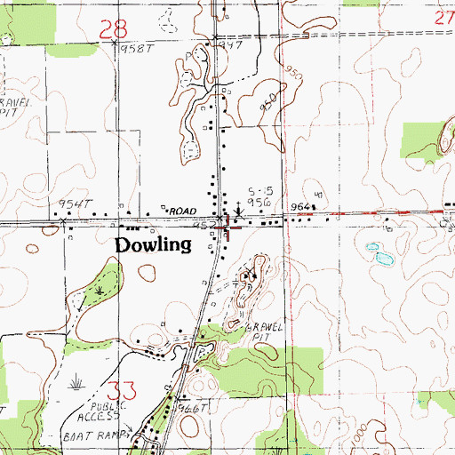 Topographic Map of Dowling Post Office, MI