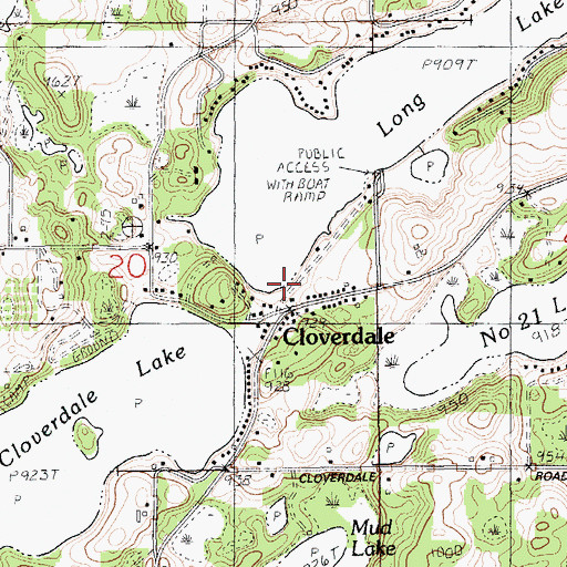 Topographic Map of Cloverdale Post Office, MI