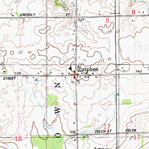 Topographic Map of Zutphen Post Office (historical), MI