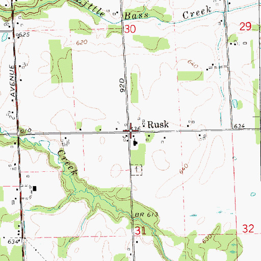 Topographic Map of Rusk Post Office (historical), MI