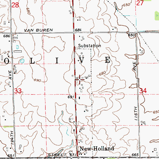Topographic Map of New Holland Post Office (historical), MI