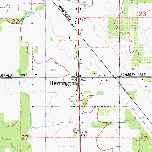 Topographic Map of Herrington Post Office (historical), MI