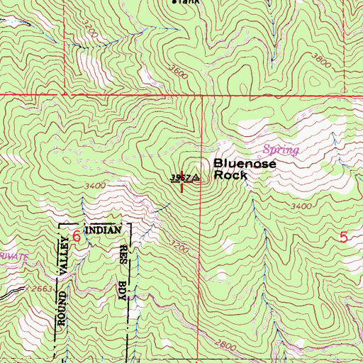 Topographic Map of Bluenose Rock, CA