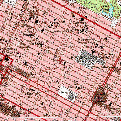 Topographic Map of Embassy Theatre (historical), NY