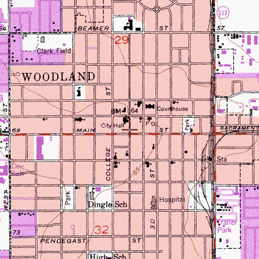 Topographic Map of Woodland Opera House State Historic Park, CA
