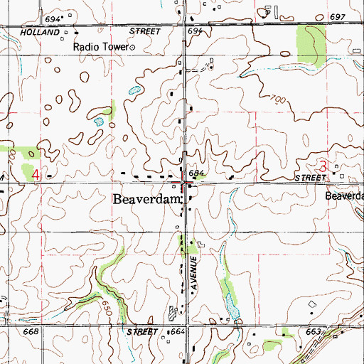 Topographic Map of Beaverdam Post Office (historical), MI